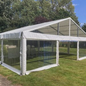 9m x 6m Clearspan Marquee with Clear Gable End - 60 Guests